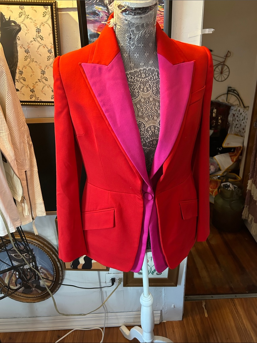 Alexander McQueen Red Blazer with Pink Lapel